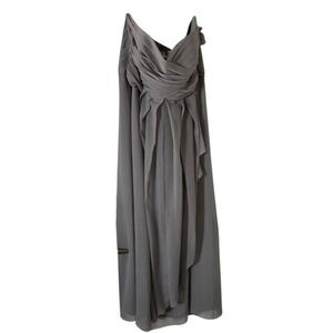 Long Gray Strapless Crinkle Chiffon Bridesmaid Formal Dress‎ Size 20